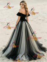 Black Tulle Off the Shoulder Appliques Wedding Dress