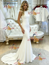 White Mermaid Backless Wedding Dress