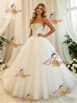 White Tulle Strapless Beading Wedding Dress