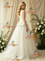 Ivory V-neck Button Flower Wedding Dress