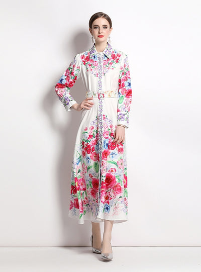 Long Sleeve Holiday Printed Shirt Dress