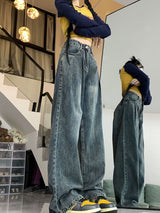 Fold Loose Slim Retro High-waisted Jeans