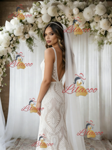 White Mermaid Lace V-neck Backless Wedding Dress
