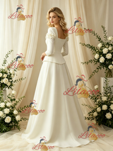 Ivory Long Sleeve Satin Flower Wedding Dress