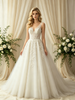 Beige White Tulle Appliques Wedding Dress