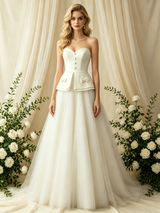 Ivory Tulle Strapless Bow Wedding Dress