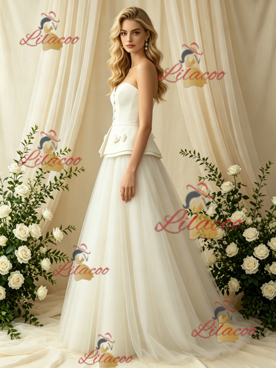Ivory Tulle Strapless Bow Wedding Dress