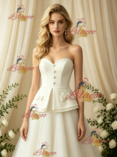 Ivory Tulle Strapless Bow Wedding Dress