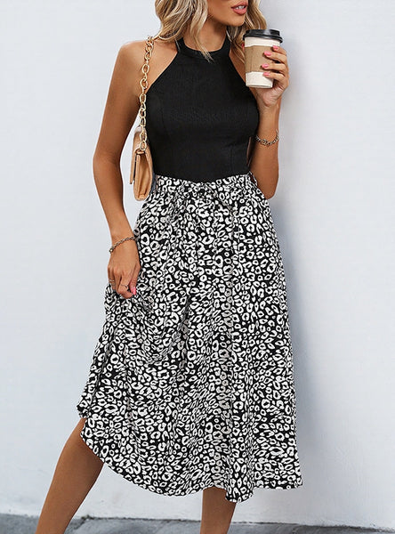 Sleeveless Printed Color Matching Dress