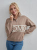 Women Letter Lapel Zipper Sweater