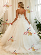White Tulle Strapless Beading Wedding Dress