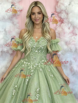 Green Tulle Appliques Strapless Prom Dress