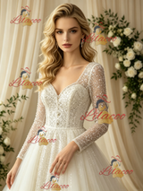 Long Sleeve Sequins Square Neck Wedding Dress