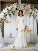 White Mermaid Lace Long Sleeve Wedding Dress