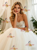 White Tulle Strapless Beading Wedding Dress