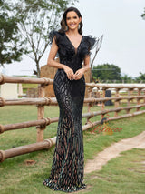 Sexy Deep V Sequined Evening Dress