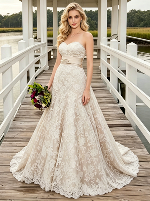Ivory Lace Strapless Wedding Dress