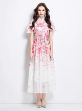 Pearl-breasted Slim Printed Chiffon Dress