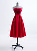 Burgundy Satin Strapless Appliques Homecoming Dress