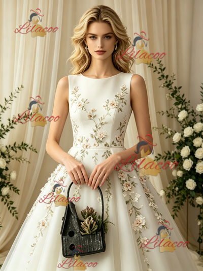 Tulle Scoop Neck Appliques Wedding Dress