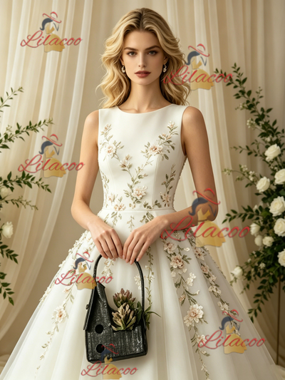 Tulle Scoop Neck Appliques Wedding Dress