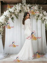 White Mermaid Lace Long Sleeve Wedding Dress