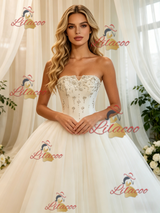 White Tulle Strapless Beading Wedding Dress