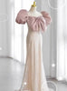 Pink Sequins Puff Sleeve Bow Prom Dress