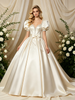 Ivory Satin Puff Sleeve Beading Wedding Dress