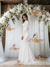 White Mermaid Lace Long Sleeve Wedding Dress