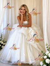 White Tulle Strapless Appliques Wedding Dress