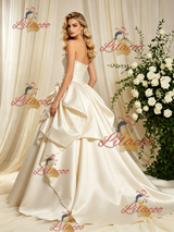 Ivory Satin Strapless Beading Wedding Dress