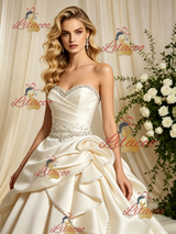 Ivory Satin Strapless Beading Wedding Dress