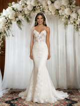 White Mermaid Lace Spaghetti Straps Wedding Dress