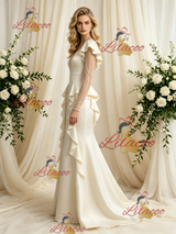 Ivory Satin Long Sleeve Beading Wedding Dress