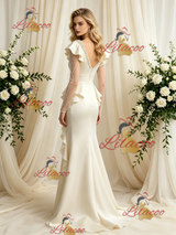Ivory Satin Long Sleeve Beading Wedding Dress