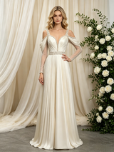 Ivory Long Sleeve Straps Beading Wedding Dress