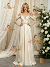 Ivory Long Sleeve Straps Beading Wedding Dress