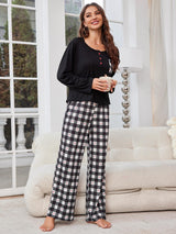 Plaid Long Sleeve Two-piece Suit
