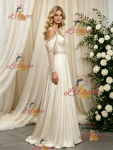 Ivory Long Sleeve Straps Beading Wedding Dress