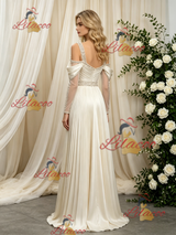 Ivory Long Sleeve Straps Beading Wedding Dress