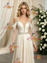 Ivory Long Sleeve Straps Beading Wedding Dress
