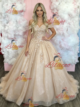 Champagn Tulle Off the Shoulder Prom Dress