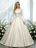 Ivory Satin Long Sleeve Flower Wedding Dress