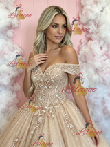 Champagn Tulle Off the Shoulder Prom Dress