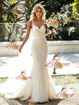 White Mermaid Lace Straps Wedding Dress