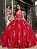 Red V-neck Tulle Appliques Quinceanera Dress