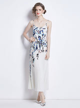 Printed Pleated Sling Pleated Dress