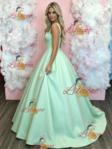 A-Line Green Straps Prom Dress