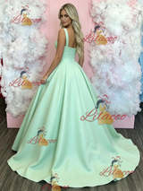 A-Line Green Straps Prom Dress
